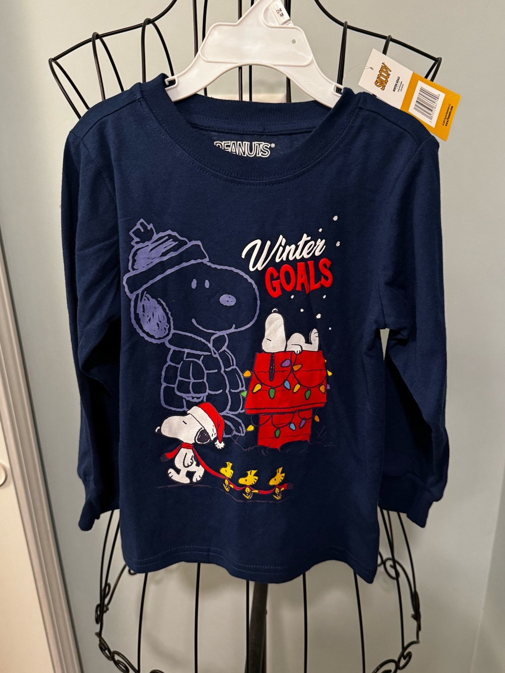 New Charlie Brown Peanuts Navy Blue Long sleeve Toddler T shirt 4T Winter Goals
